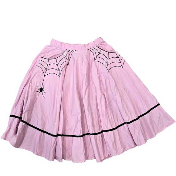 Hell Bunny Pink Spider Web Print Skirt size S Gothic Halloween Rockabilly - Picture 4 of 16